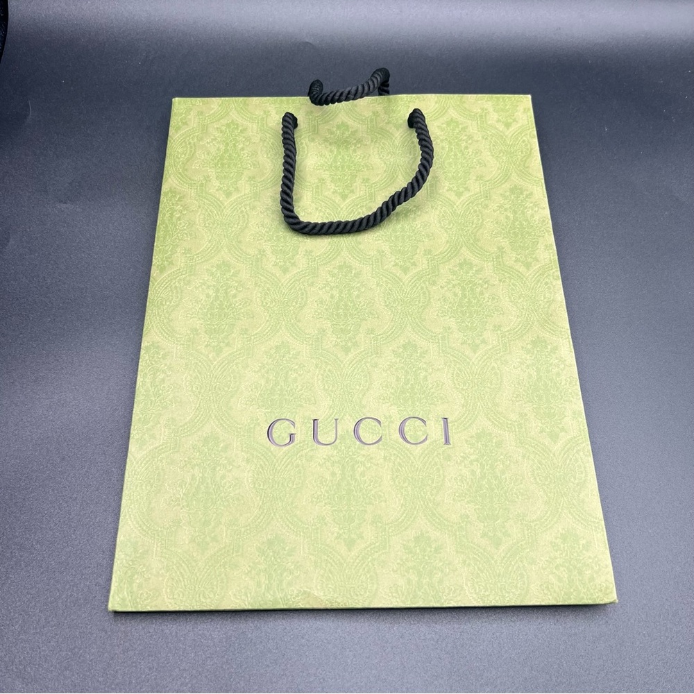 Gucci Light Green Patterned Gift Bag Tote with Black Handles